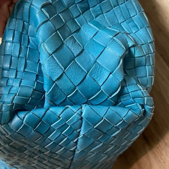 FALOR WOVEN ITALIAN SUPPLE LEATHER HANDBAG ITALIA TEAL W/ COIN POUCH ELEGANT EUC - Picture 3 of 14